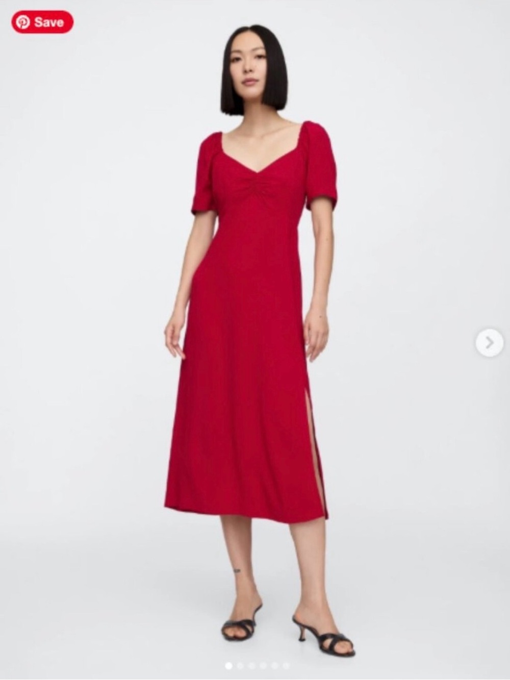 EUC | Sz L | GAP Red Puff Sleeve Sweetheart Midi Dress